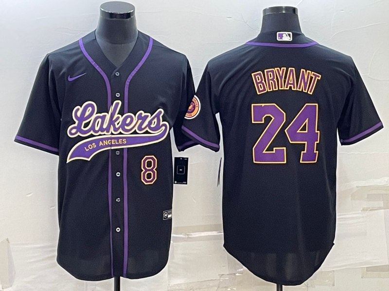 Men's Los Angeles Lakers Front #8 Back #24 Kobe Bryant Black Cool Base Stitched Baseball Jersey Men's Los Angeles Lakers Front #8 Back #24 Kobe Bryant Black Cool Base Stitched Baseball Jersey